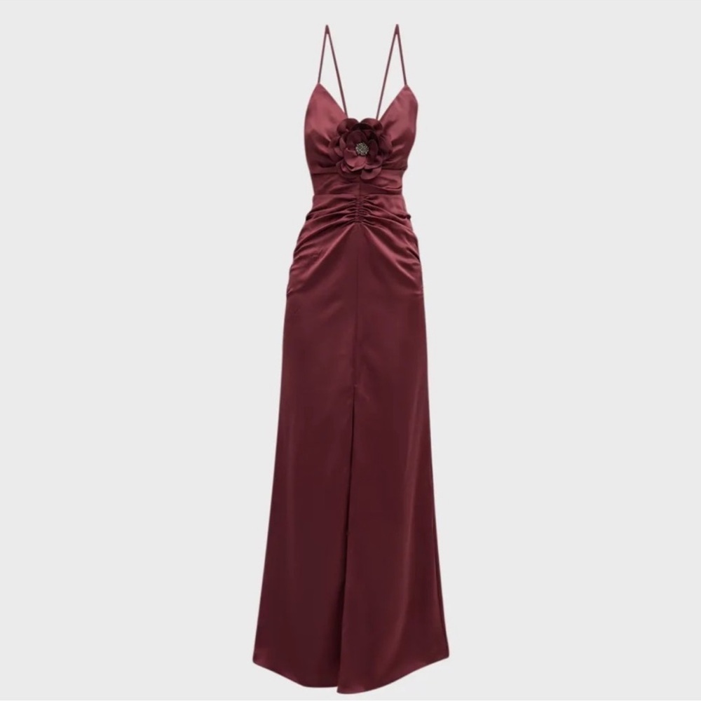 RAMY BROOK Lena Ruched Satin Gown, Maxi Dress,  MSRP $695
Size: 6
$149 $695